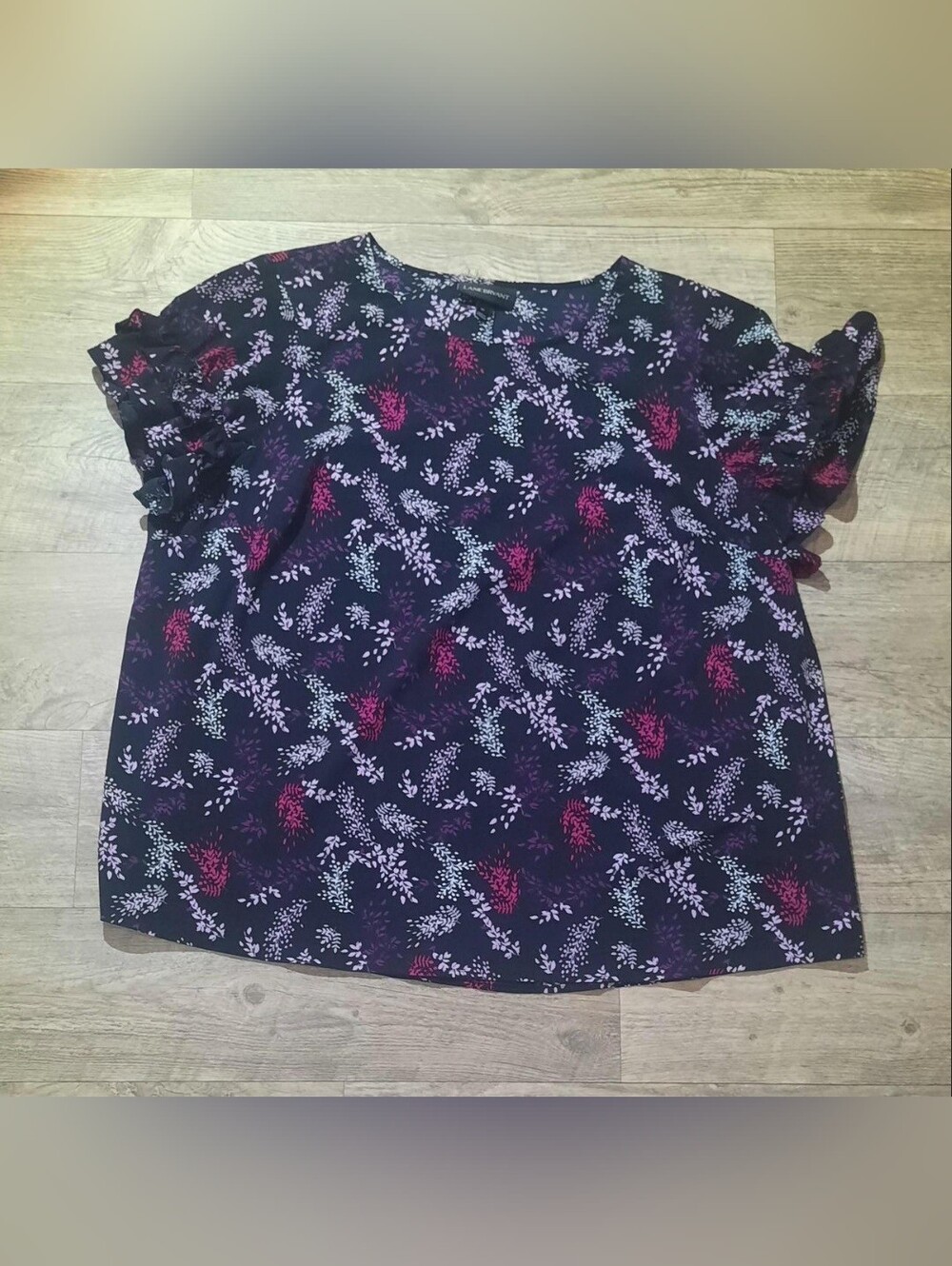 Lane Bryant Navy Floral Short-Sleeve Blouse with Pink & Light Blue Accents - Picture 1 of 5